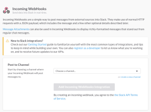 Slack Incoming webhooks create webhook - select channel