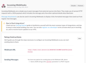 Slack Incoming webhooks create webhook - copy url